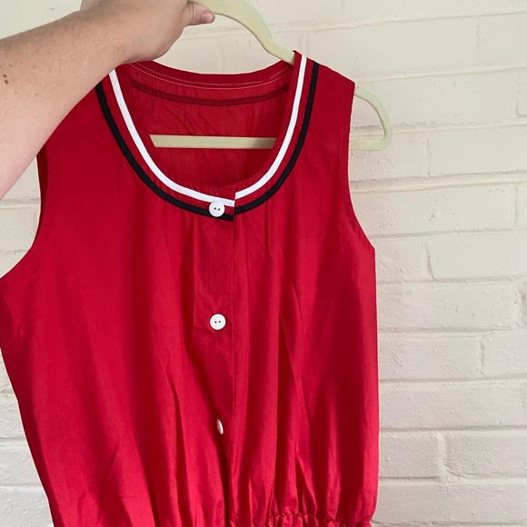 Vintage Red Romper With Stripe Detail - Picture 4 of 7